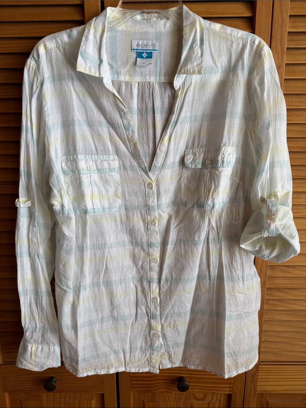 Columbia Women's Green & Yellow Striped Button-Down Shirt